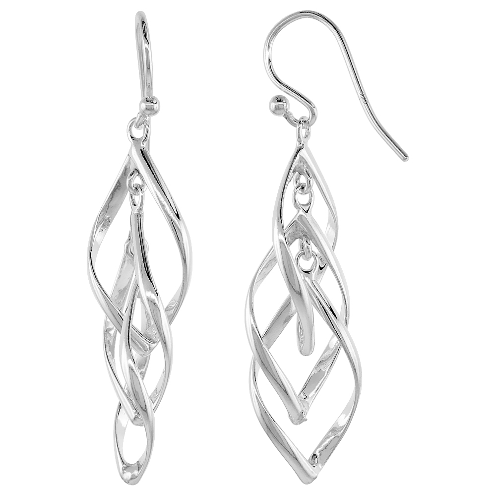 Sterling Silver Helical Dangle Earrings, 1 1/4 inches long