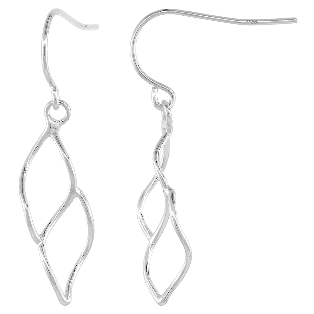 Sterling Silver Double Leaf Dangle Earrings, 13/16 inches long