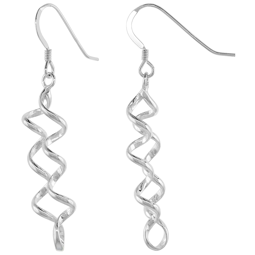 Sterling Silver Double Helix Dangle Earrings, 1 1/8 inches long