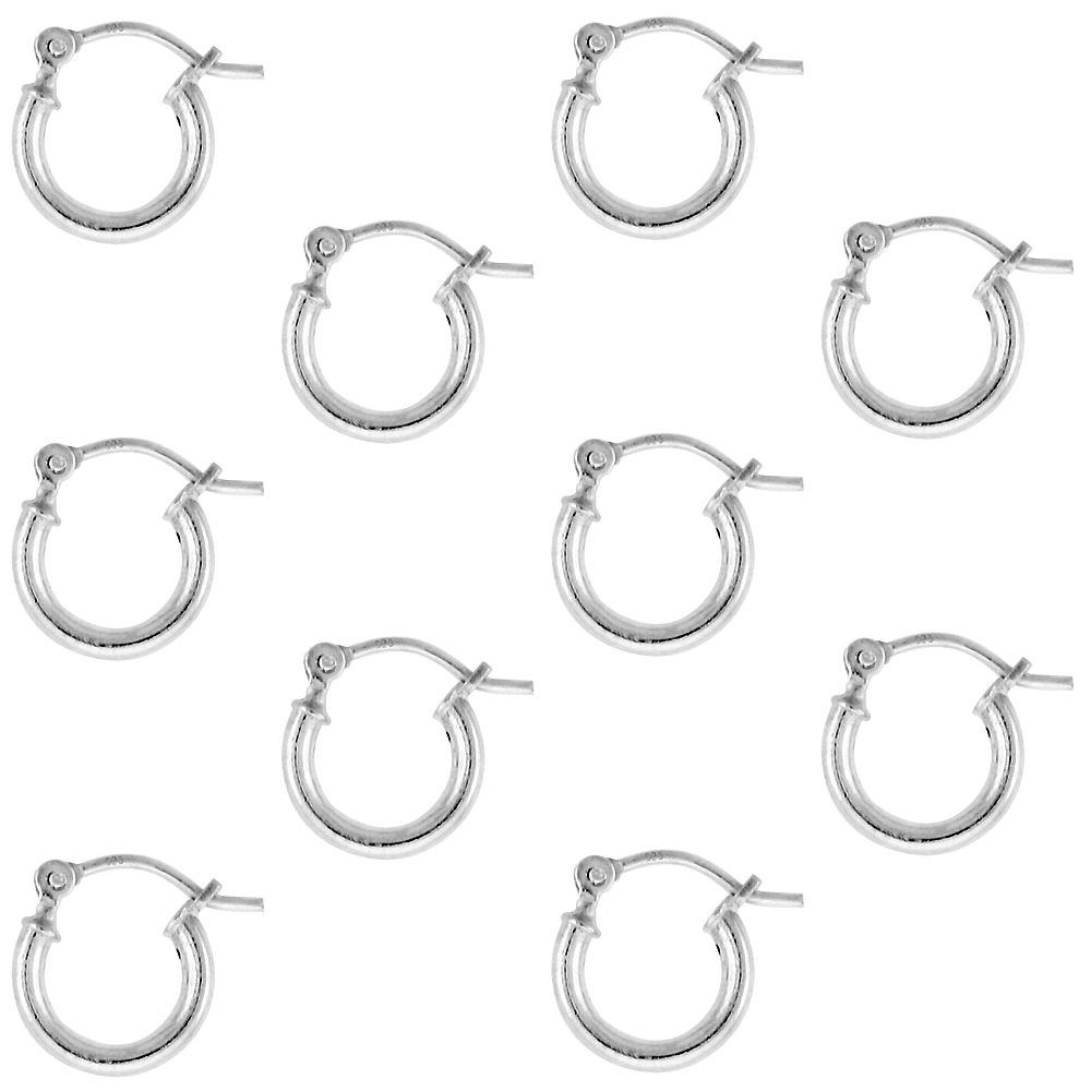10 Pairs Sterling Silver Tiny 3/8 inch 10mm Hoop Earrings Women and Men Click Top 2mm Tube