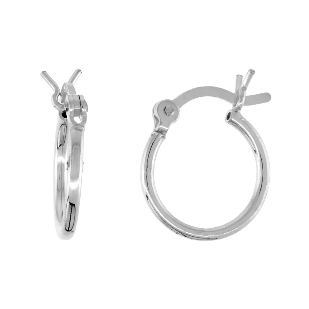 Tiny Sterling Silver Tiny 1/2 inch 12mm Hoop Earrings Women and Men Click Top Thin 1mm Tube