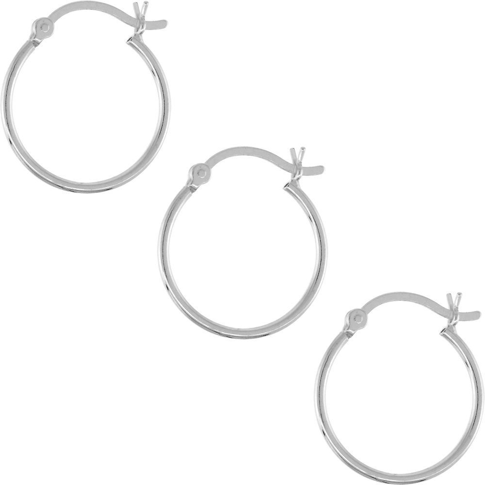 3 Pairs Sterling Silver Dainty 3/4 inch 18mm Hoop Earrings Women and Men Click Top Thin 1mm Tube
