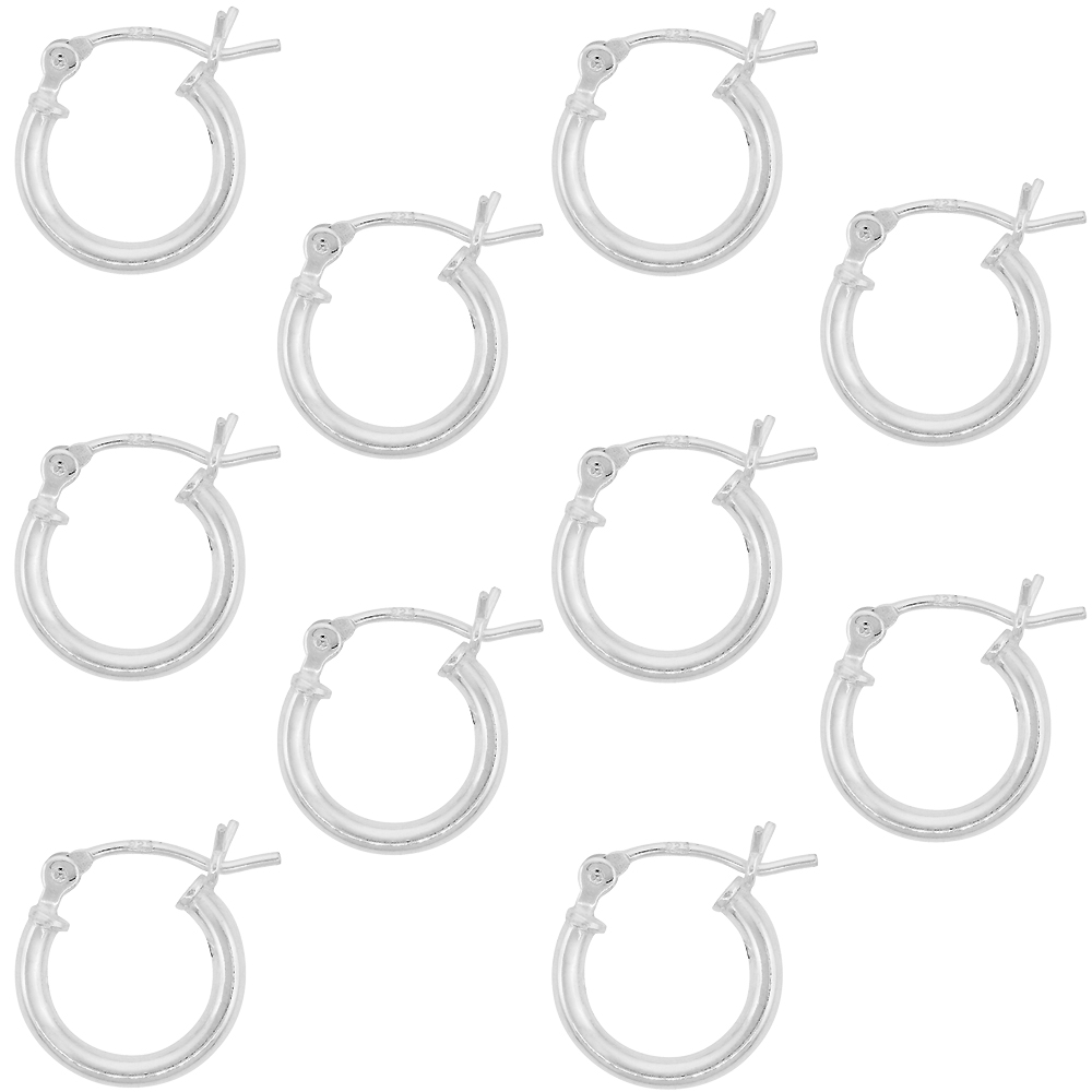10 Pairs Sterling Silver Dainty 1/2 inch 12mm Hoop Earrings Women and Men Click Top 2mm Tube