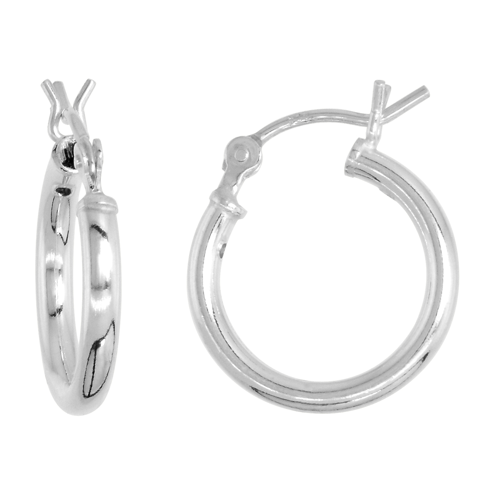 Sterling Silver 5/8 inch 15mm Hoop Earrings Women and Men Click Top 2mm Tube