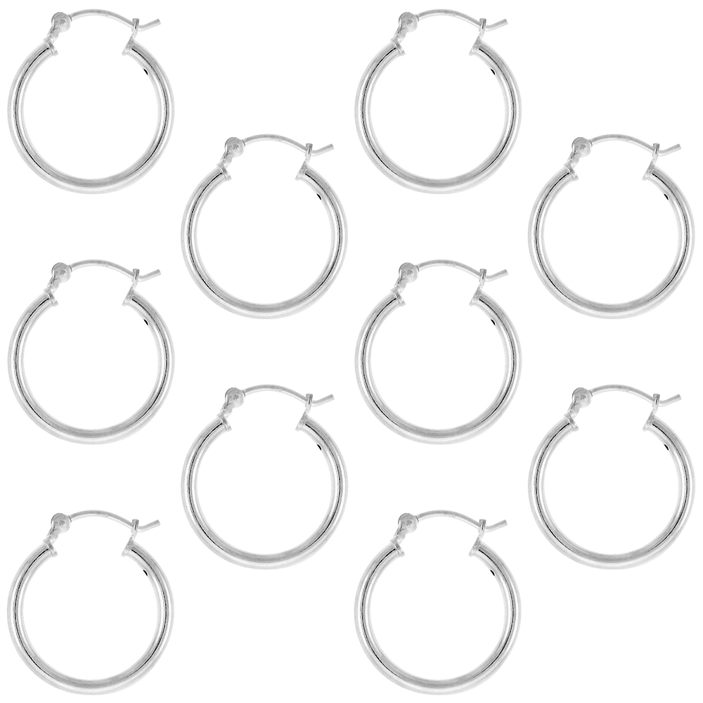 10 Pairs Sterling Silver 3/4 inch 18mm Hoop Earrings Women and Men Click Top 2mm Tube