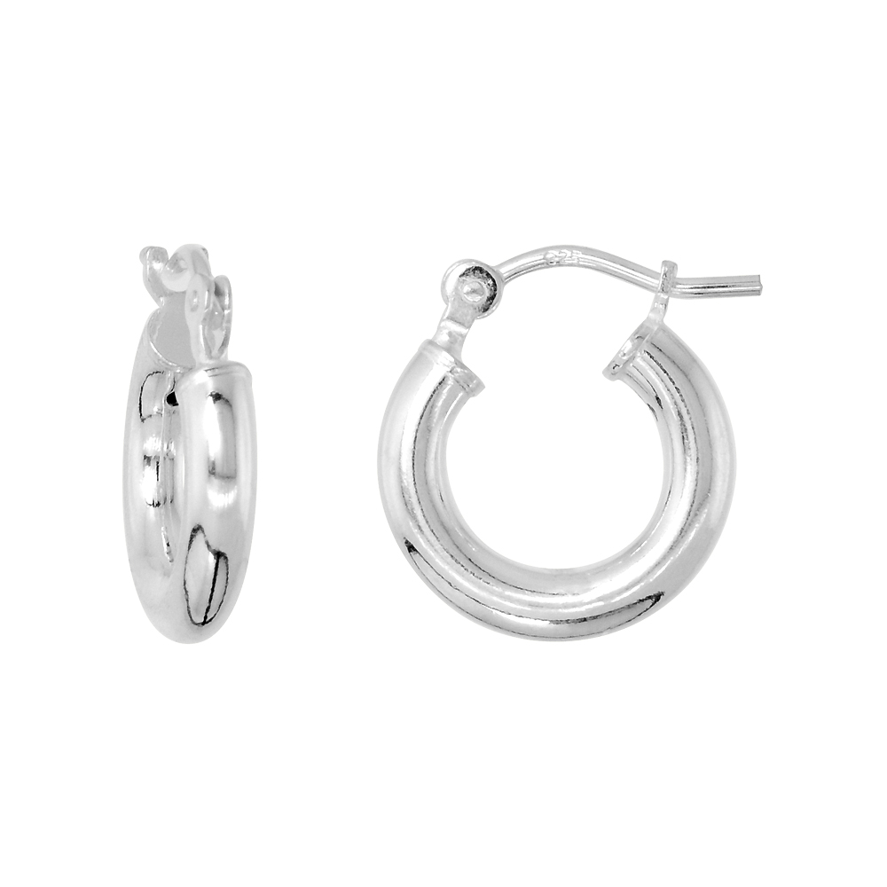 Sterling Silver 1/2 inch 12mm Hoop Earrings Women and Men Click Top thick 2.5mm Tube