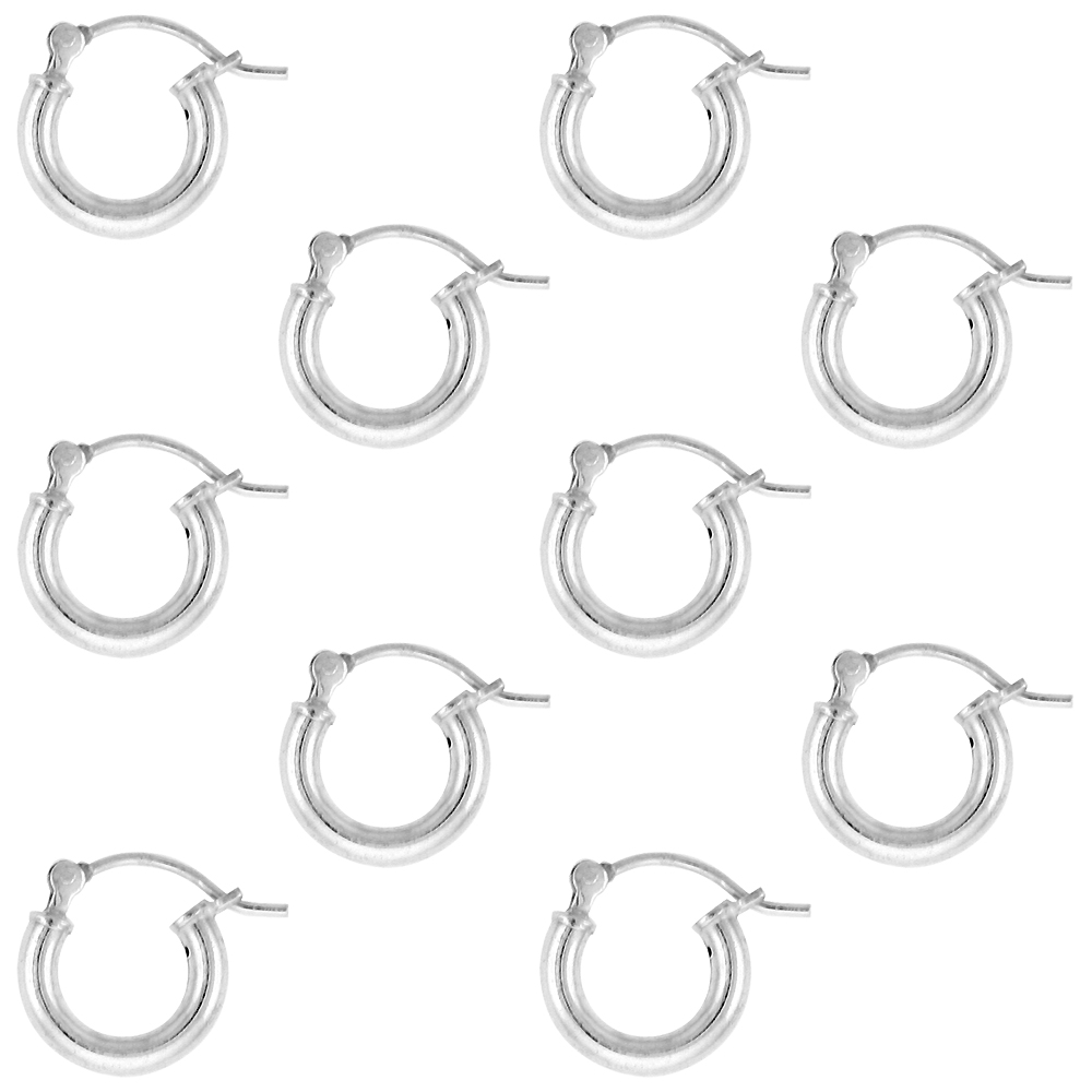 10 Pairs Sterling Silver 1/2 inch 12mm Hoop Earrings Women and Men Click Top thick 2.5mm Tube