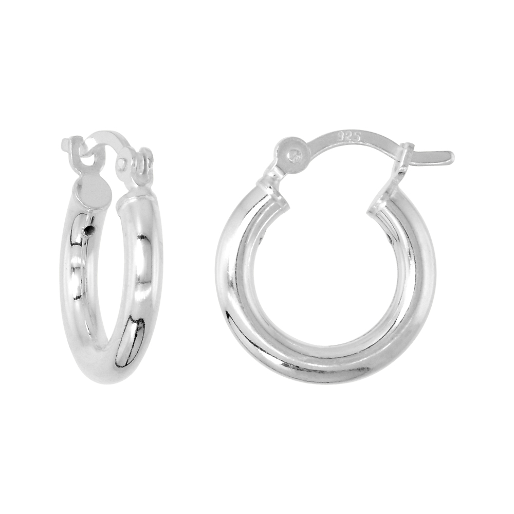 Sterling Silver 9/16 inch 14mm Hoop Earrings Women and Men Click Top thick 2.5mm Tube