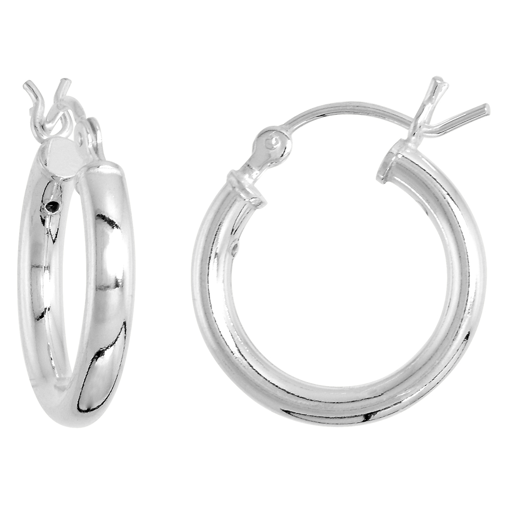 Sterling Silver 5/8 inch 16mm Hoop Earrings Women and Men Click Top thick 2.5mm Tube