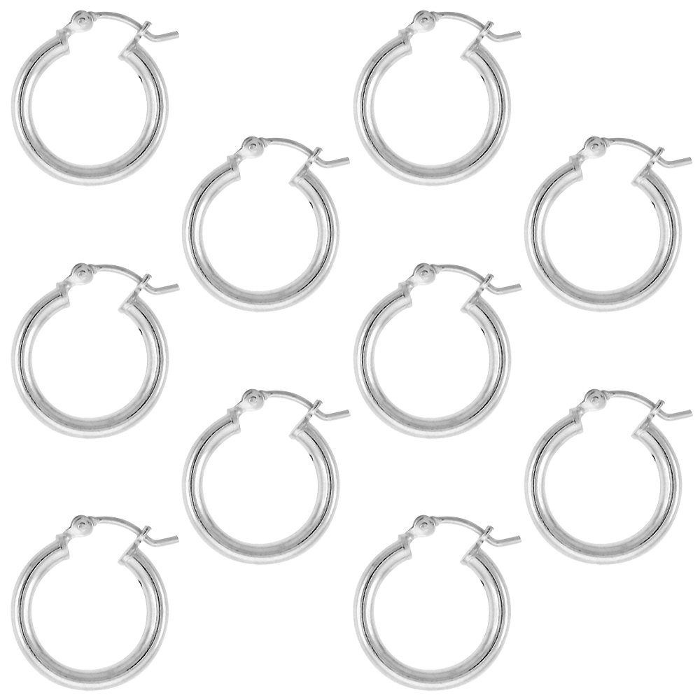 10 Pairs Sterling Silver 5/8 inch 16mm Hoop Earrings Women and Men Click Top thick 2.5mm Tube