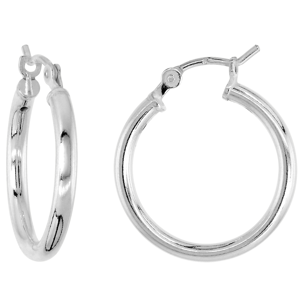 Sterling Silver 3/4 inch 18mm Hoop Earrings Women and Men Click Top thick 2.5mm Tube