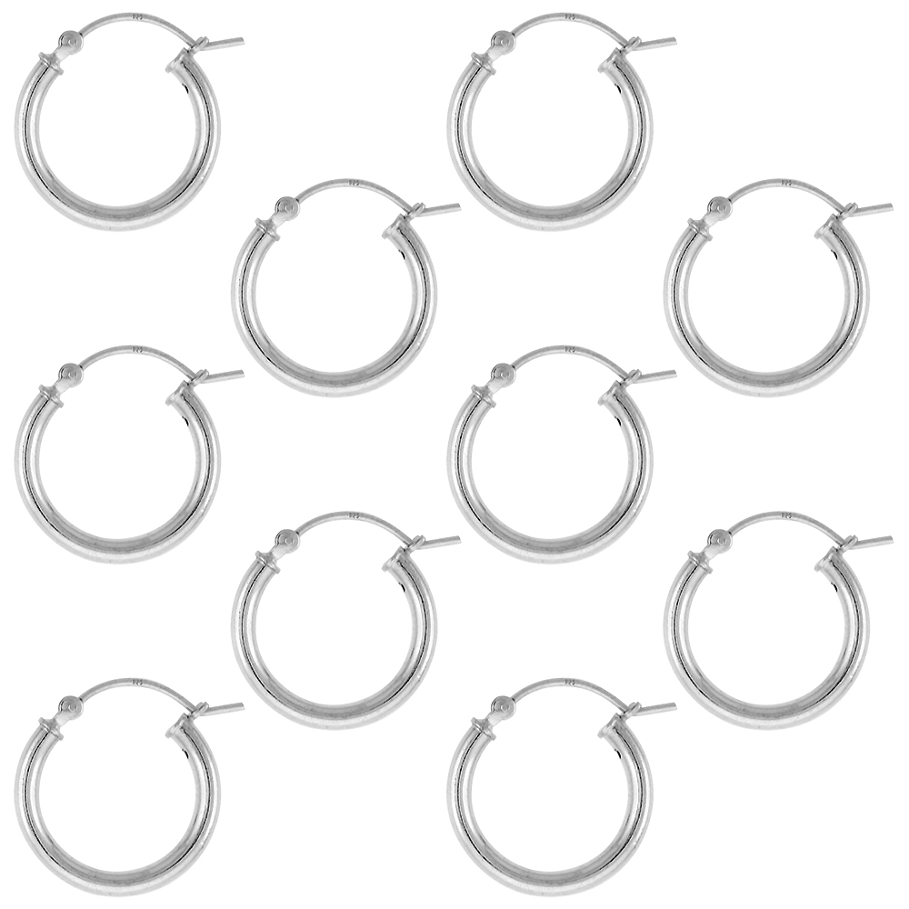 10 Pairs Sterling Silver 3/4 inch 18mm Hoop Earrings Women and Men Click Top thick 2.5mm Tube