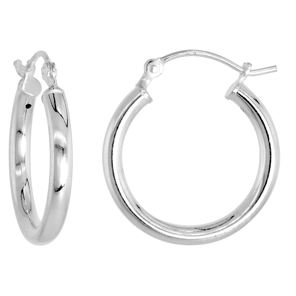 Sterling Silver 9/16 inch 20mm Hoop Earrings Women and Men Click Top thick 2.5mm Tube
