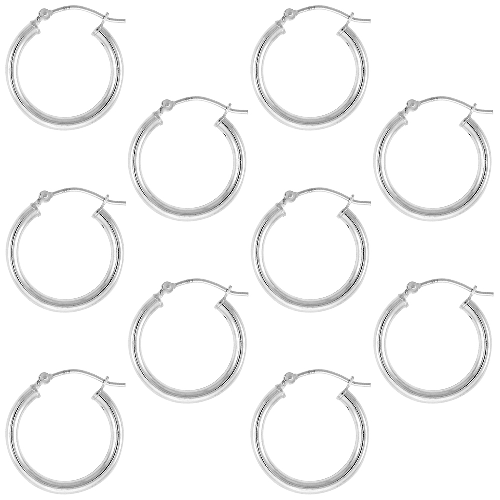 10 Pairs Sterling Silver 9/16 inch 20mm Hoop Earrings Women and Men Click Top thick 2.5mm Tube