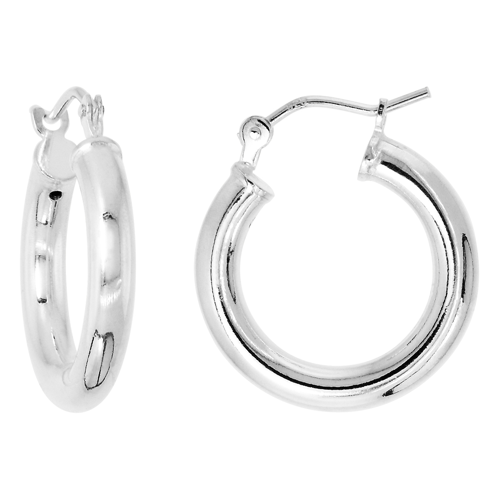 Sterling Silver 5/8 inch 16mm Hoop Earrings Women and Men Click Top thick 3mm Tube