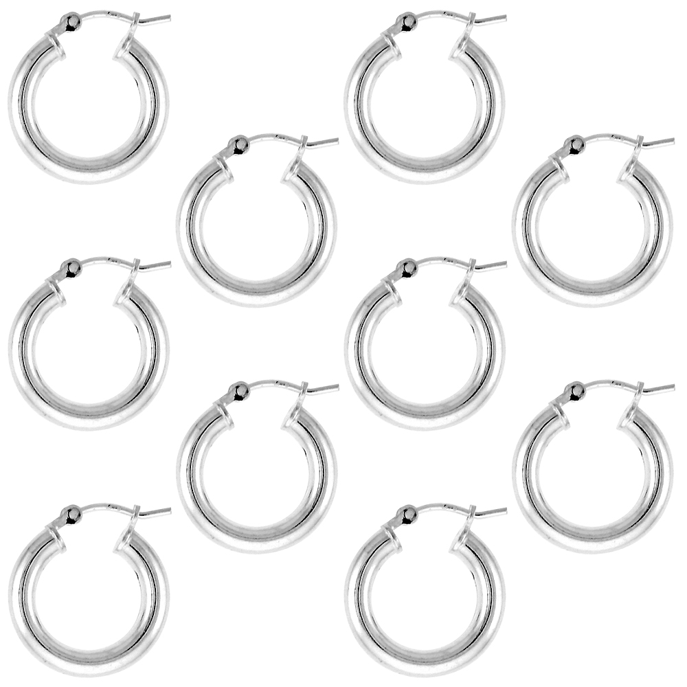 10 Pairs Sterling Silver 5/8 inch 16mm Hoop Earrings Women and Men Click Top thick 3mm Tube