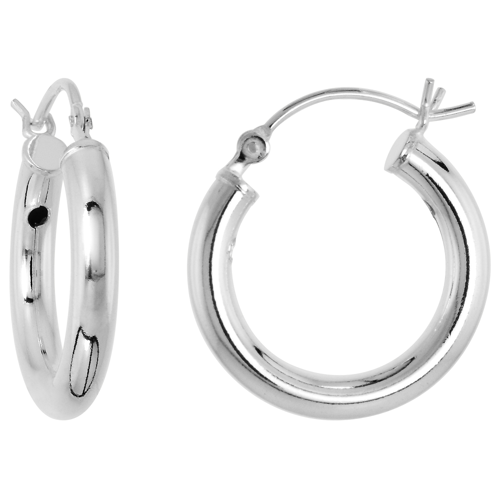 Sterling Silver 13/16 inch 20mm Hoop Earrings Women and Men Click Top thick 3mm Tube