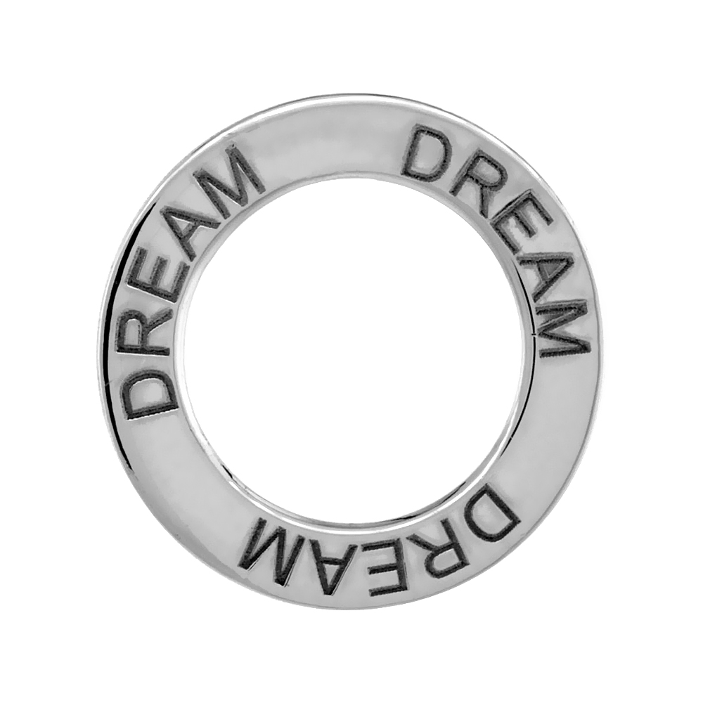 STERLING SILVER DREAM OPEN CIRCLE DISC PENDANT, 21MM (13/16 INCH) WIDE
