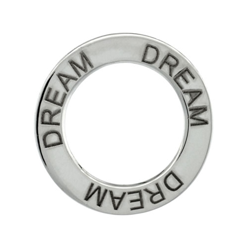 Sterling Silver DREAM Open Circle Disc Pendant, 21mm (13/16 inch) wide