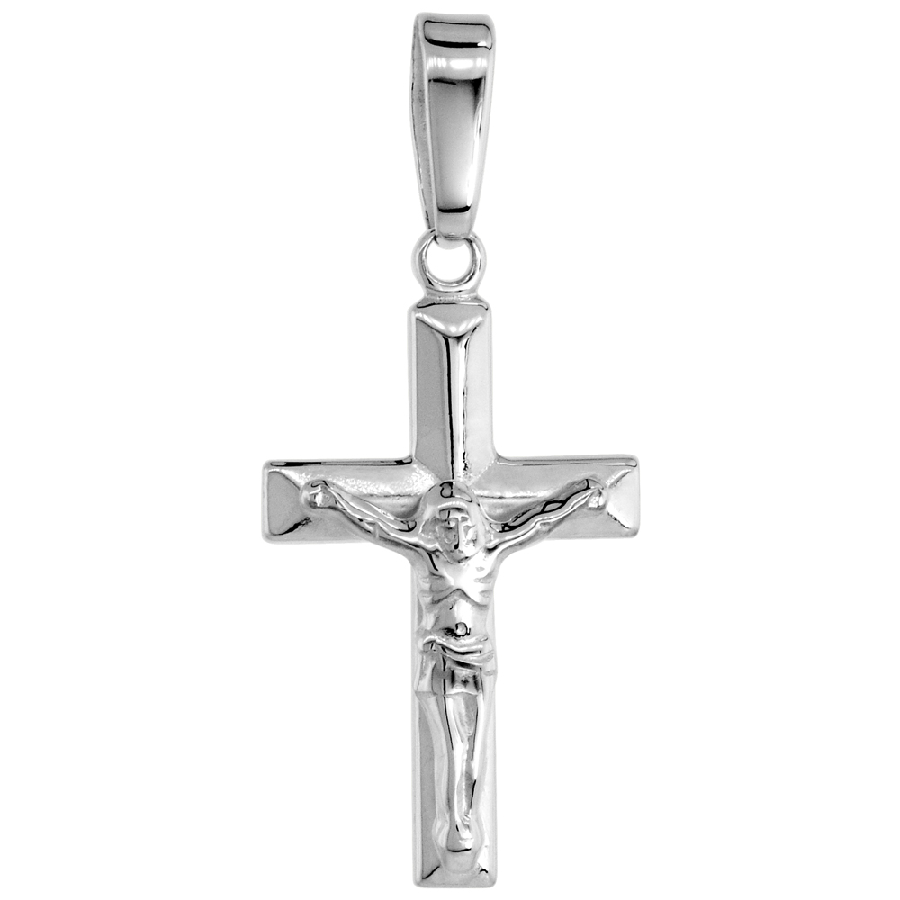 STERLING SILVER DAINTY CRUCIFIX PENDANT GYRONNY CROSS SOLID BACK HIGH POLISHED, 1/2 INCH WIDE