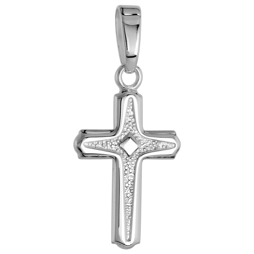 STERLING SILVER DAINTY CROSS PENDANT VOIDED SOLID BACK HIGH POLISHED, 1/2 INCH WIDE