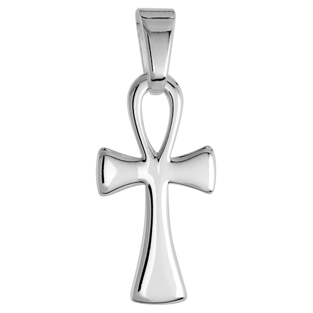 STERLING SILVER SMALL ANKH PENDANT PLAIN SOLID BACK HIGH POLISHED, 9/16 INCH WIDE