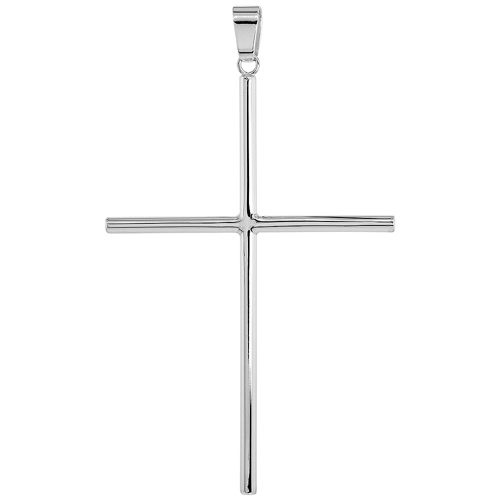 Sterling Silver Large Plain Cross Pendant for Men and Women 3mm Tubular High Polished 3 inch