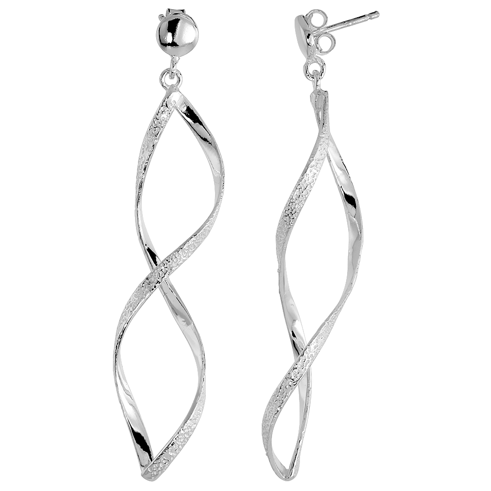 Sterling Silver Textured Swirl Dangle Earrings, 2 5/16" (59 mm) tall