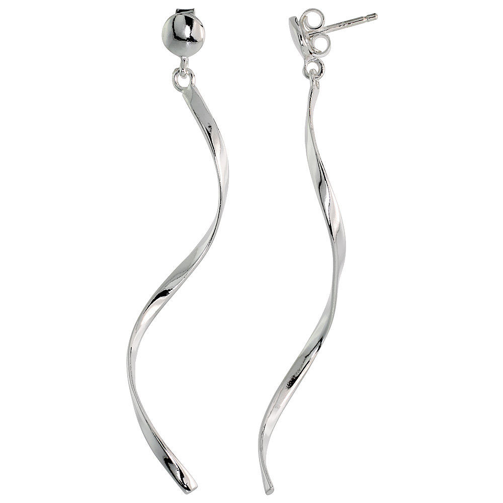 Sterling Silver Polished Swirl Dangle Earrings, 2 1/8" (54 mm) tall