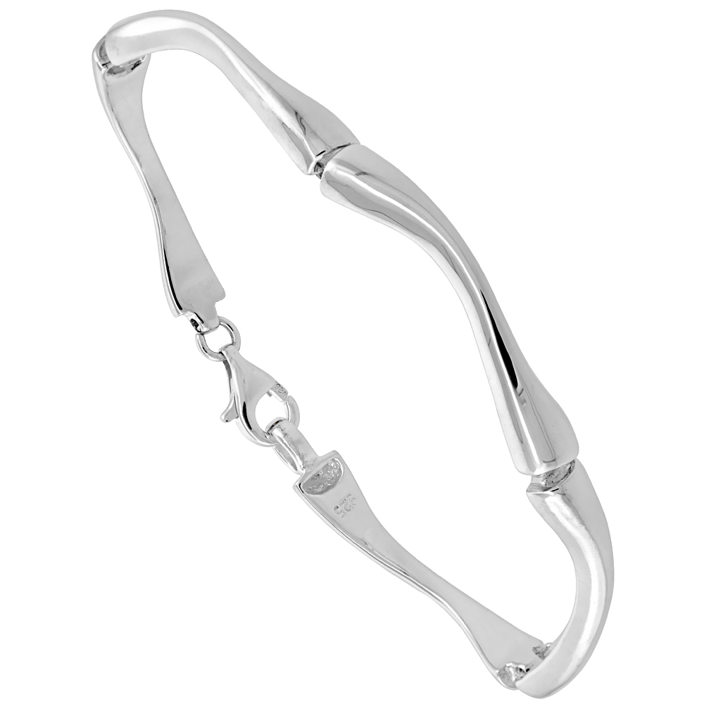 Sterling Silver Curvy High Polished Link Bracelet 1/4 inch wide, 7 inches long