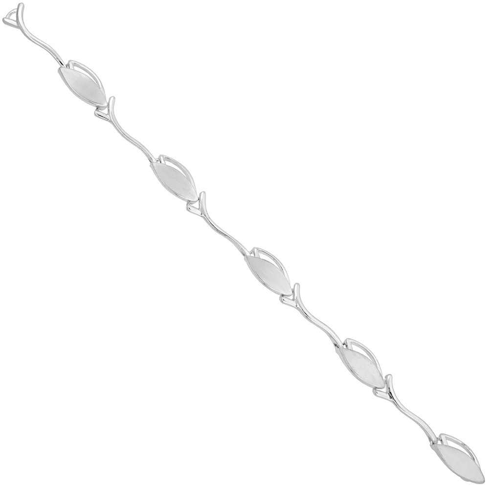 Sterling Silver Leaf Vine Pattern Link Bracelet 5/16 inch wide, 7 inches long