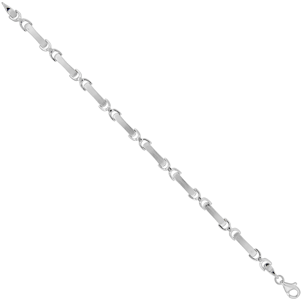 Sterling Silver Brushed Link Bracelet 3/16 inch wide, 7 inches long