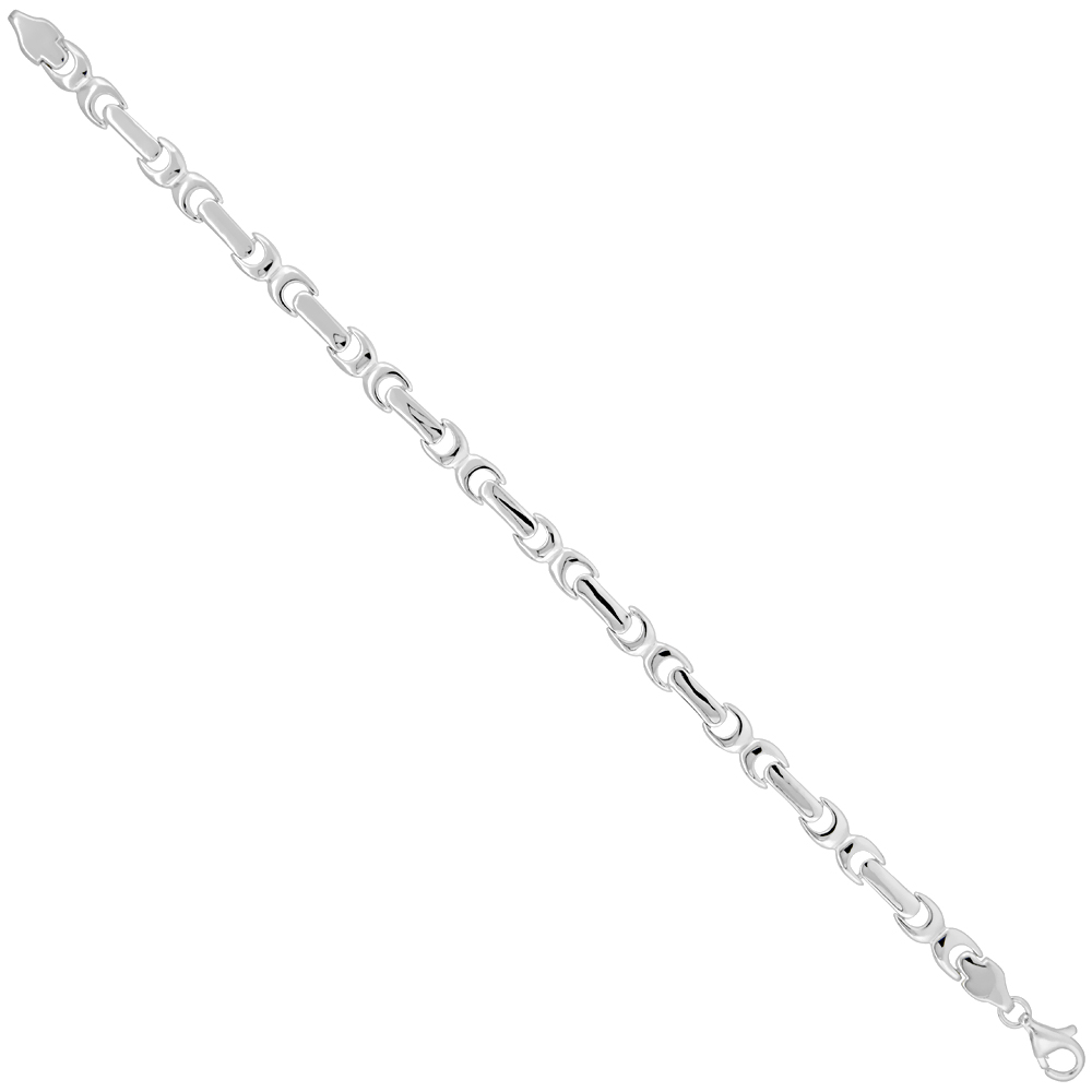 Sterling Silver Glossy Link Bracelet 1/4 inch wide, 7 inches long