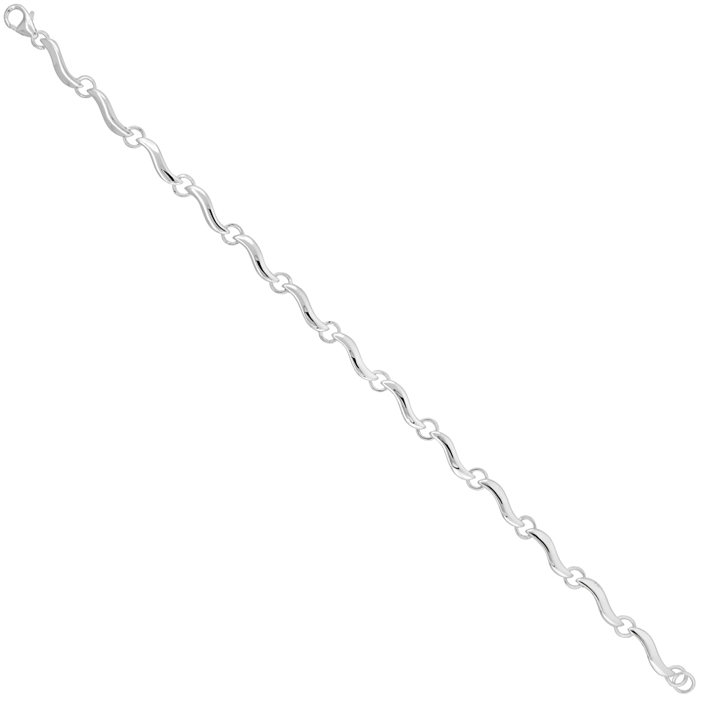 Sterling Silver Single Wave Bracelet 3/16 inch wide, 7 inches long