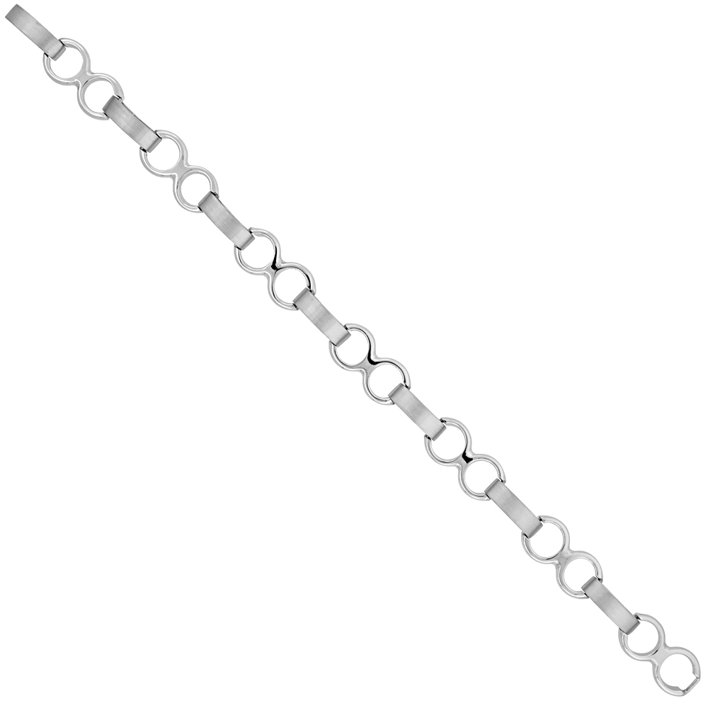 Sterling Silver Circles Link Bracelet 3/8 inch wide, 8 inches long