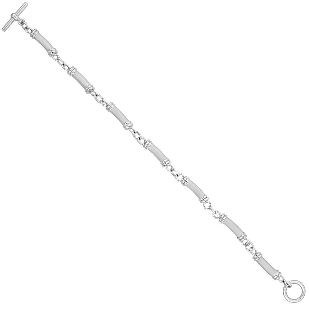 Sterling Silver Bullet Link Bracelet Satin Finish 3/16 inch wide, 8, 8.5, 18, 20 &amp; 24 inches long
