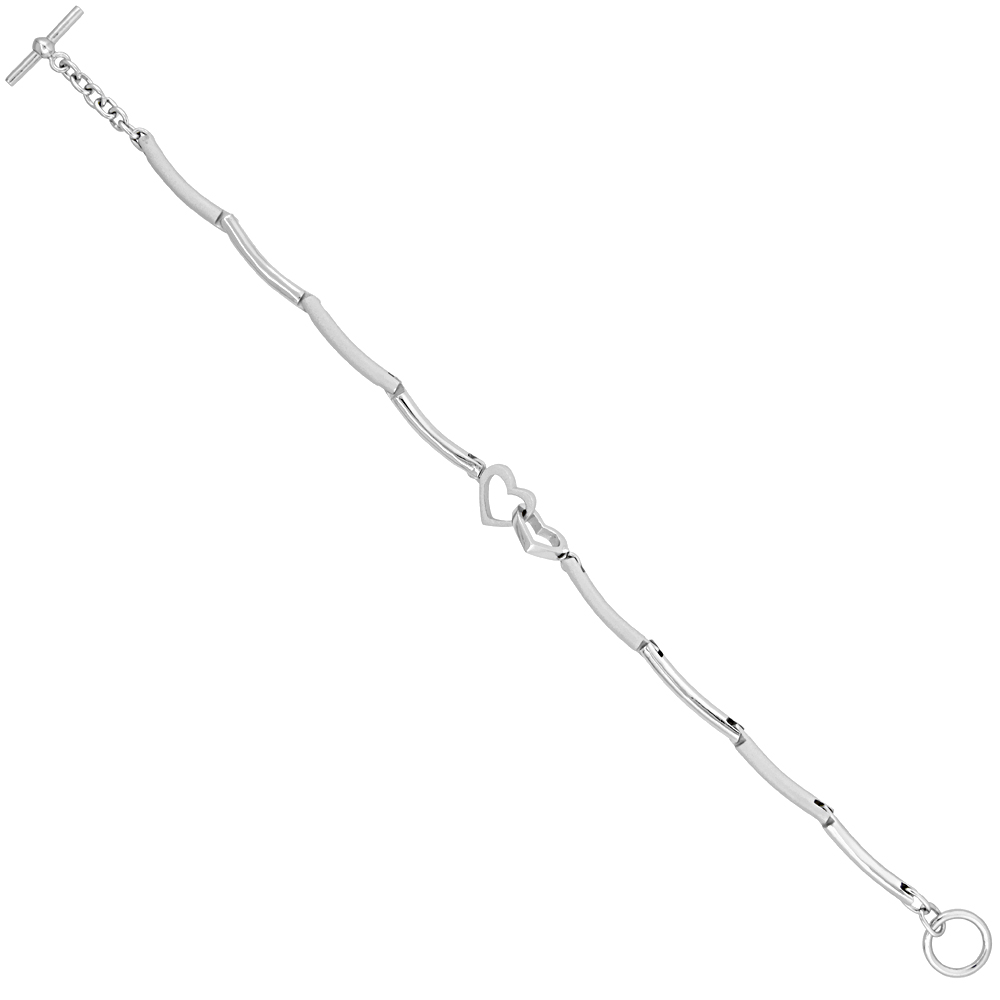 Sterling Silver Hearts Bracelet 3/8 inch wide, 7 inches long