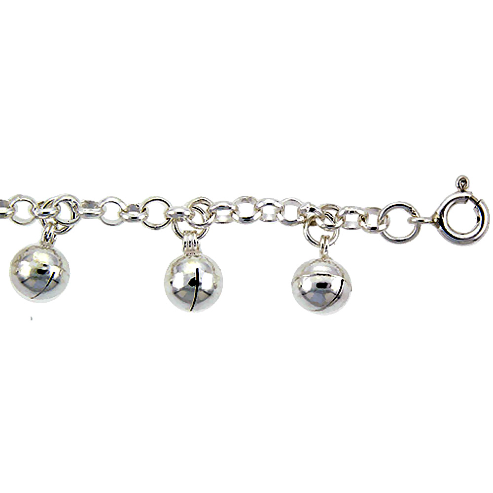 STERLING SILVER ANKLET WITH BELLS, FITS 9 - 10 INCH ANKLES