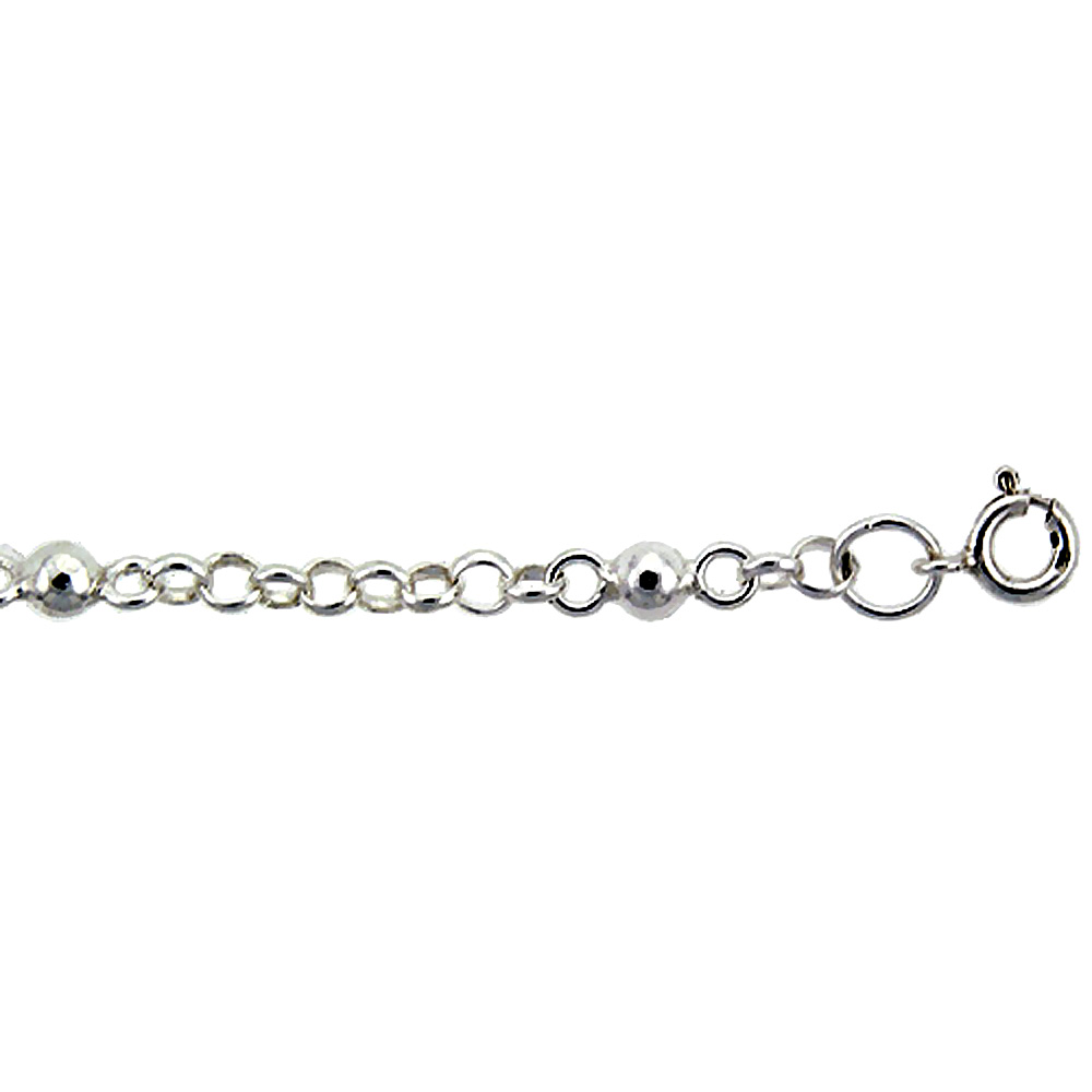 STERLING SILVER ANKLET WITH BEADS, FITS 9 - 10 INCH ANKLES
