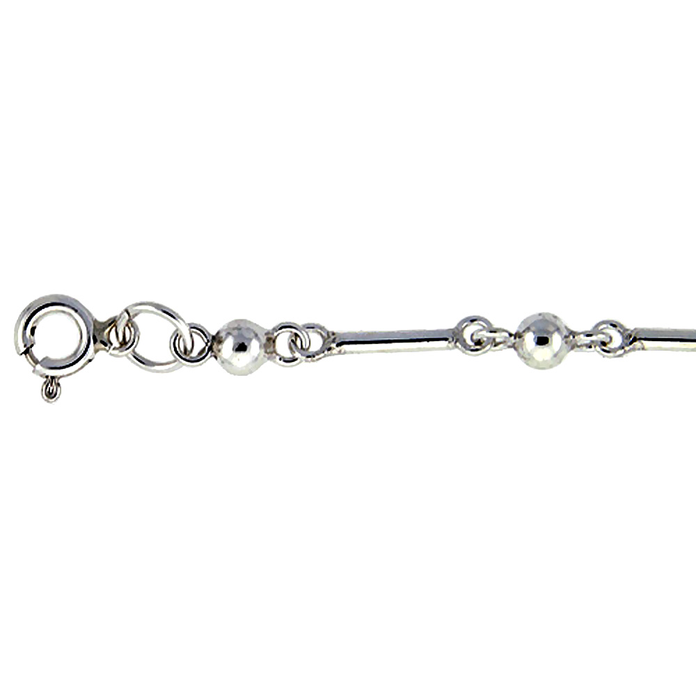STERLING SILVER DOT DASH ANKLET WITH BEADS & BARS, FITS 9 - 10 INCH ANKLES