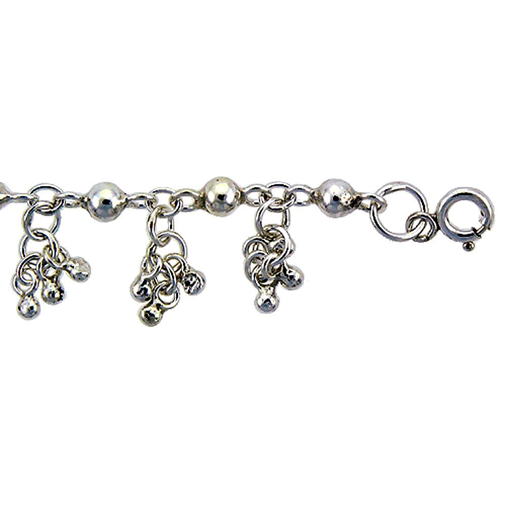 STERLING SILVER ANKLET WITH BEADS, FITS 9 - 10 INCH ANKLES