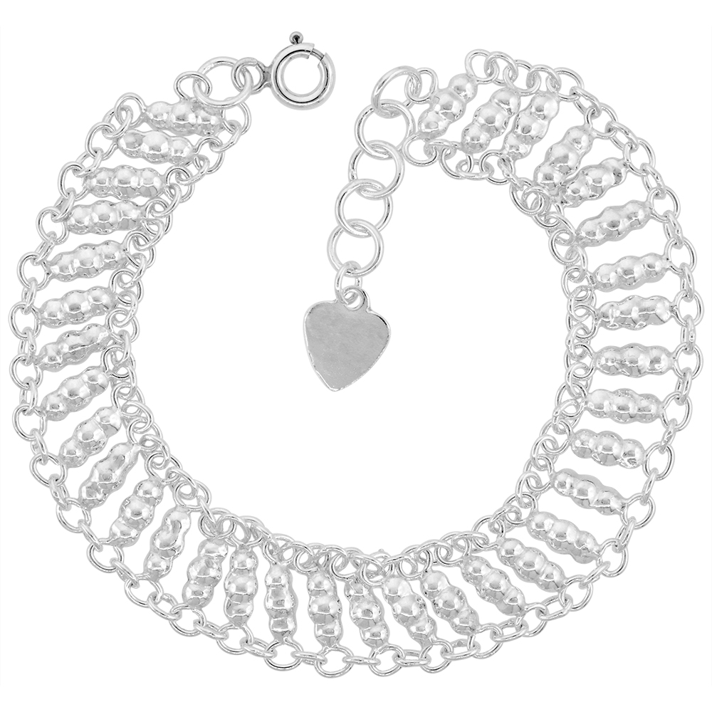 1/2 INCH WIDE STERLING SILVER ROWS OF TEENY BEADS CHARM BRACELET FOR WOMEN 12MM FITS 7-8 INCH WRISTS