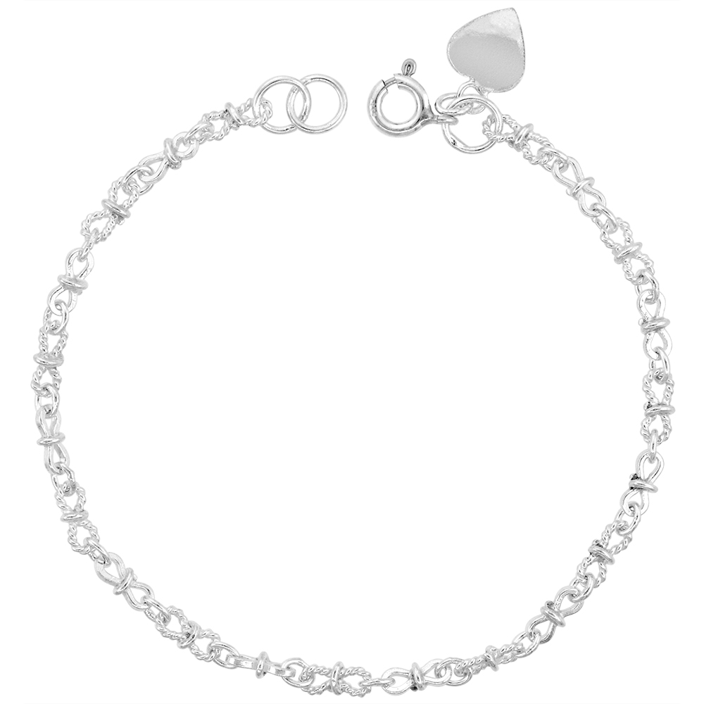 1/8 INCH WIDE DAINTY STERLING SILVER FIGURE 8 LINKS CHARM BRACELET FOR WOMEN 3MM FITS 8-9 INCH WRISTS