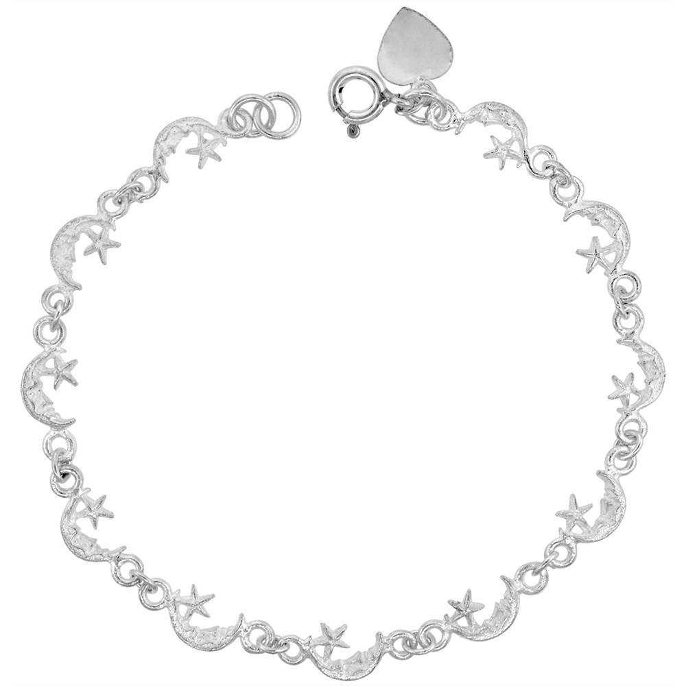 1/4 INCH SMALL STERLING SILVER MAN IN THE MOON CHARM BRACELET FOR WOMEN 6MM FITS 7-8 INCH WRISTS