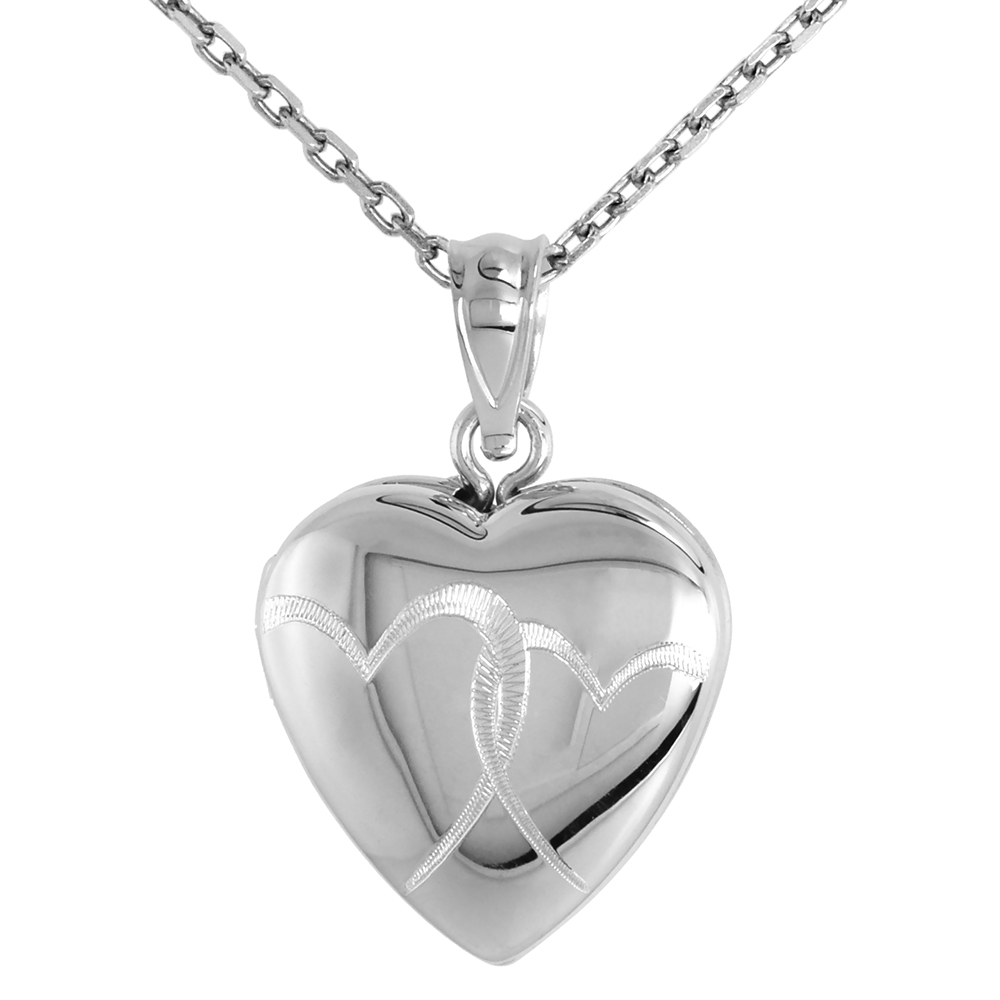 Small 5/8 inch Sterling Silver Interlocking Hearts Locket Necklace for Women Heart shape 16-20 inch