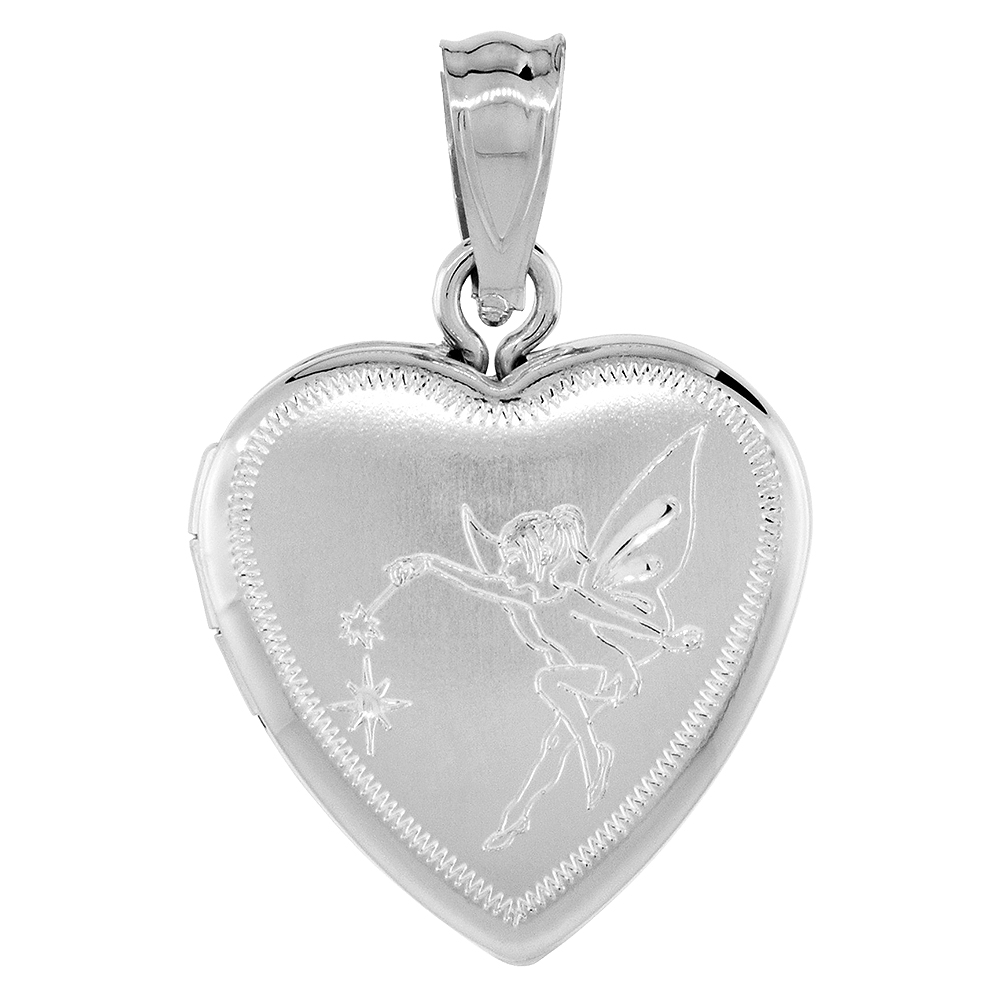 Small 5/8 inch Sterling Silver Fairy Locket Necklace for Women Heart shape 16-20 inch