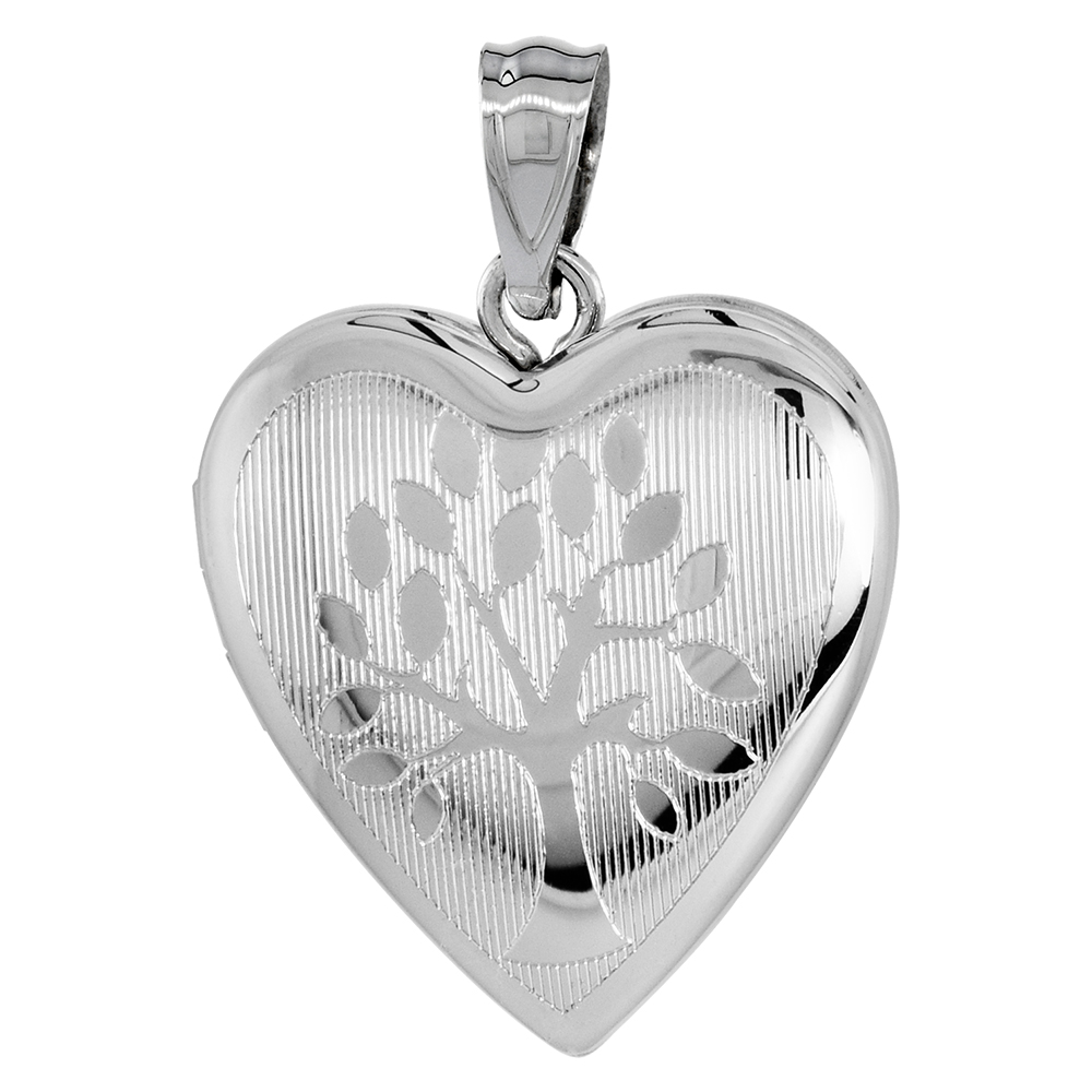 3/4 INCH STERLING SILVER FAMILY TREE HEART LOCKET PENDANT FOR WOMEN NO CHAIN