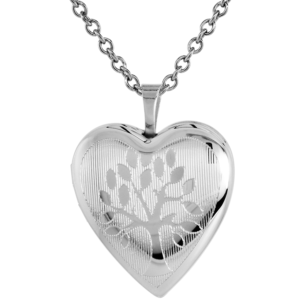 3/4 inch Sterling Silver Family Tree Heart Locket Necklace for Women 16-20 inch