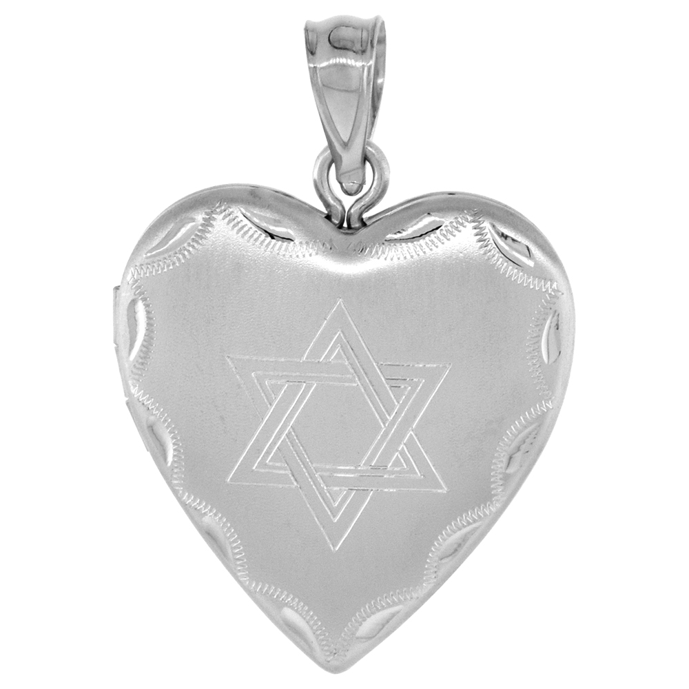 3/4 inch Sterling Silver Jewish Star of David Heart Locket Pendant for Women NO CHAIN