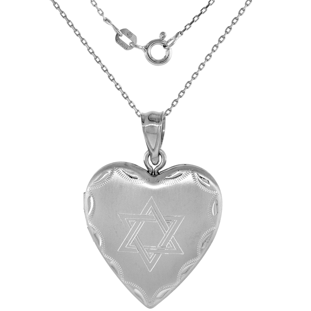 3/4 inch Sterling Silver Jewish Star of David Heart Locket Pendant for Women NO CHAIN